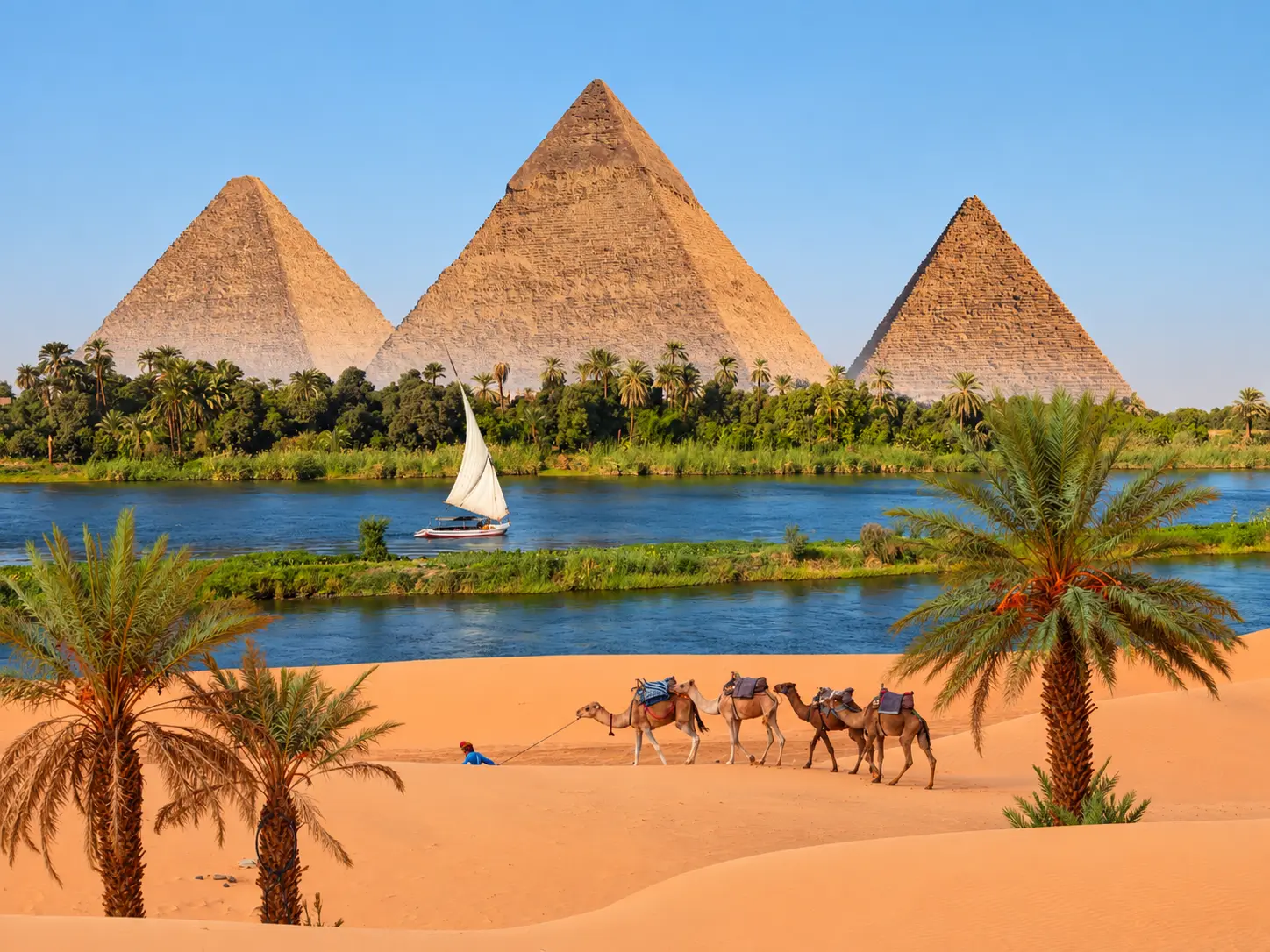 Great Pyramids of Giza at sunset, Cairo, Egypt